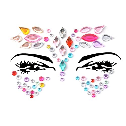 Face Gems Adhesive Glitter Jewel Tattoo Sticker Festival Gems Rave Party Body Make Up (6 PCS MULTI COLORS)