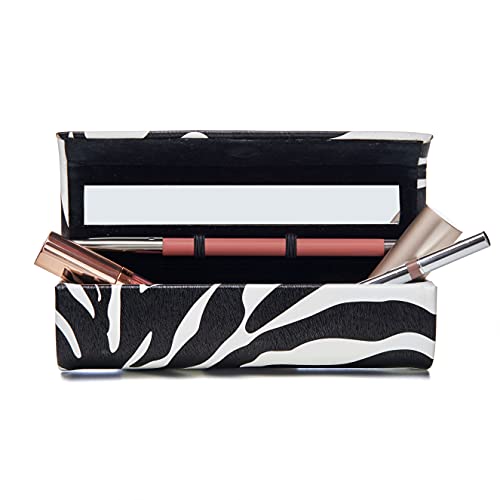 Lipstick Case with Mirror for Purse, Portable Makeup Case Organizer for Lipsticks, Lip Liners, Lip Gloss, & Touch-up Essentials for Effortless Makeup Refreshes, Zebra Gift Box