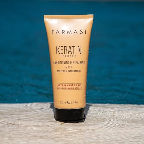 FARMASi Keratin Therapy Hair Care Set: Repairing Shampoo 12.2 fl oz, Hair Mask 6.7 fl oz, Leave-In Serum 1 fl oz, Repair Spray 3.9 fl oz for Dry Damaged Hair, Smoothness & Shine System
