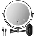 Wall Mounted Makeup Mirror: 1x/20X Magnifying Mirror with Light, 8.5" Double Sided Lighted Makeup Mirror with Magnification, Vanity Mirror for Bathroom, Brush Black