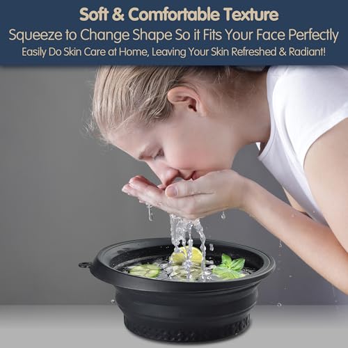 Silicone Face Ice Bath Bowl bowl with Built-In Icetray,Silicone and Foldable Face Tub,Ice Bath Water Chiller,Skin Tightening and Acne Relief for Home & Travel (Pink)