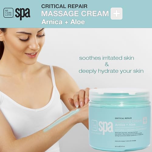 BCL Spa Critical Repair Massage Cream with Arnica, Aloe Vera, Kelp, Argan Oil, Shea Butter | Soothing Relief and deep Skin Nourishment Body Moisturizer, Vegan, Organic | Made in USA | 16 fl oz