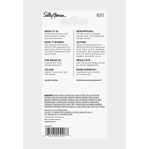 Sally Hansen Top Coat Clear, 0.45 Fl Ounce | Anti-Chip | Insta-Dri | Pack of 2
