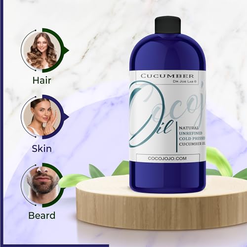 Dr Joe Lab Cucumber Seed Oil - Pure, Unrefined, Cold Pressed, Undiluted, Non-GMO, Virgin Carrier Oil for Skin, Hair, Nails, Body, Face, Beard - 32 Ounces - Nourishing Hydrating Moisturizing Bulk