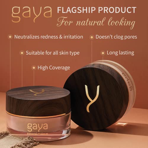 Vegan Mineral Powder Foundation Light to Full Coverage, Natural Foundation for Natural-Looking, Mica Mineral Foundation, Cruelty Free, No Chemicals by Gaya Cosmetics (MF4)