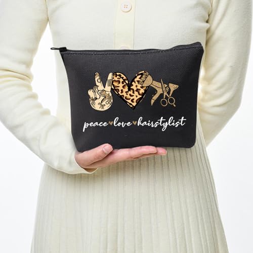 JXGZSO Scissor Makeup Organizer Hair Stylist Cosmetic Pouch Bag Hairdresser Gifts For Women Peace Love Hairstylist Toiletry Bag (Peace Love Hairstylist Black)