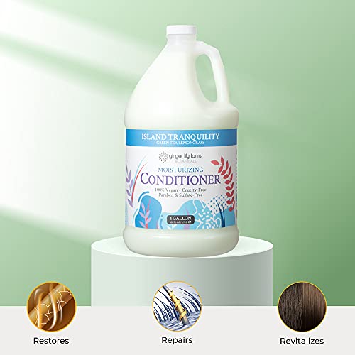 Ginger Lily Farms Botanicals Moisturizing Conditioner for Dry Hair, Island Tranquility, 100% Vegan & Cruelty-Free, Green Tea Lemongrass Scent, 1 Gallon (128 fl oz) Refill