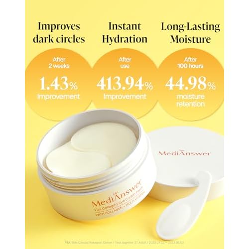 Korean Under Eye Patches for Dark Circles & Puffiness ? Vita 500Da Fabric-Free Collagen Gel, 83% French Collagen + Niacinamide & Peptides, Cooling Depuffing, Turns Clear, 60 Patches