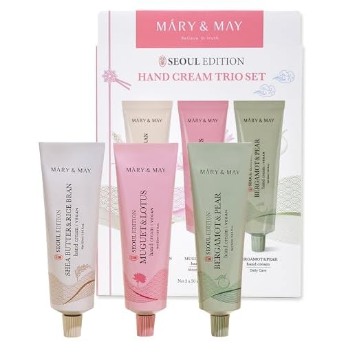 Mary&May SEOUL EDITION Shea Butter & Rice Bran Hand Cream Trio Set - Korean Nourishing Vegan Hand Moisturizer for Soft, Healthy Hands - 3 Different Formula & Scent, 1.69oz. 3ea
