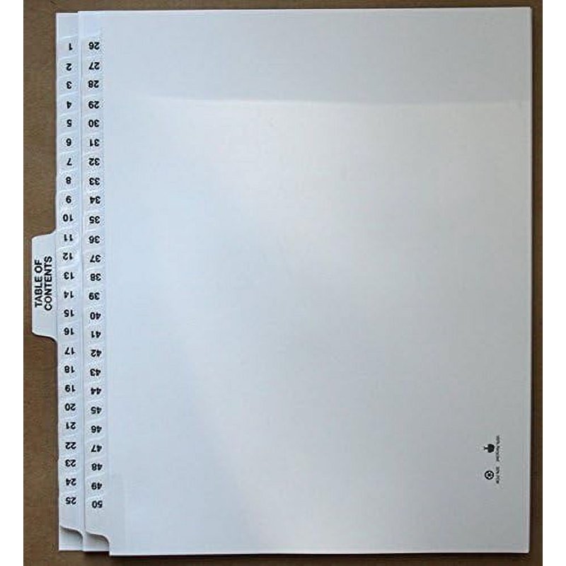 Numbered Divider Tabs 1-50 for Binders - 3 Hole Punched, Laminated