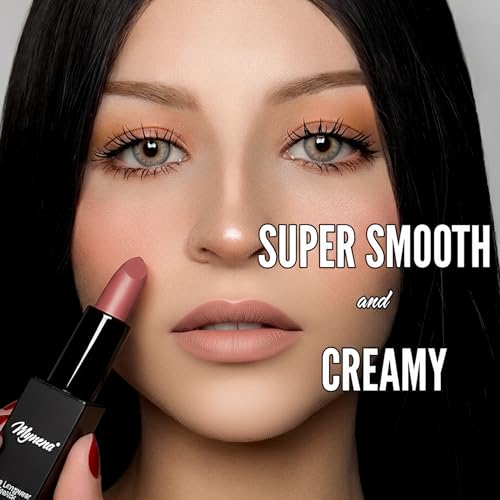 Mynena Nude Matte Lipstick - High-Pigment Buildable Color | Creamy Longwear Soft Velvet Finish | Hydrating Formula with Vitamin E for Sensitive Skin | Charlotte | Vitamin E, Long Lasting