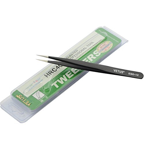 1 PC Vetus Pointed Perfect Craft Fine Angled Removal Stainless Steel Tip Straight Tweezers For Professional Grafting Eyelash extension False Eyelash Nail Art ESD-12