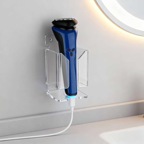 Electric Shaver Wall Stand for Bathroom, Acrylic barber Razor Holder ? Easy-to-Install Organizer for Men¡¯s/Women¡¯s Electric Shavers (Clear)