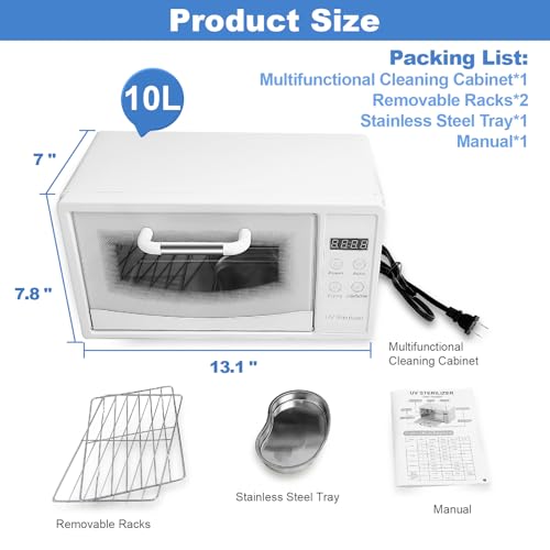 CGBE Nail Tool Sterilizer: 10L Large Sterilizer for Nail Tools with Timer Setting, Multi-Functional UV Cleaning Cabinet for Nail Tools, Home Use, Barbers, Beauty Salons, and Spas