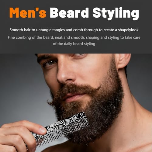 Metal Beard & Mustache Comb for Men - Pocket Comb with 3D Pattern Design for Precise Styling - Durable, Compact, Travel-Friendly Grooming Tool for Facial Hair Care (4.65inch) - Wave