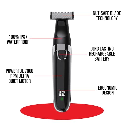 HAPPY NUTS The Ballber¢â Electric Body Hair Trimmer for Men - Mens Body Groomer Kit for Privates - IPX7 Waterproof Shaver for Hard to Reach Areas