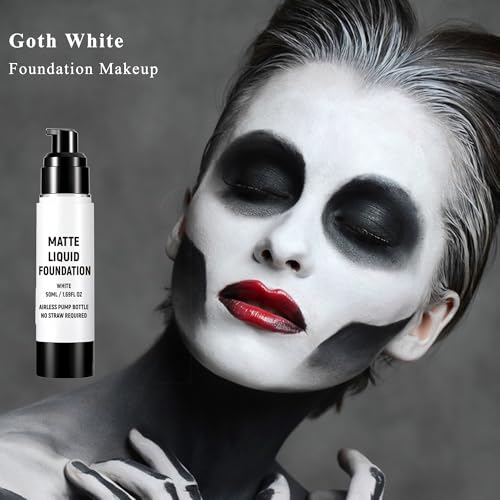 Clown White Face Paint, White Liquid Foundation Full Coverage Matte Flawless Finish Foundation for Goth Clown Makeup,Daily,Cosplay, Halloween Makeup