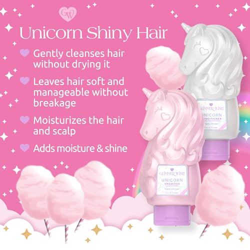 Glimmer Wish Premium Unicorn Shampoo + Conditioner + Body Wash, Vanilla Cotton Candy Scent, Dermatologist Tested, Sulfate & Sulfite Free, Paraben Free, PEG & EDTA Free, 100% Vegan, Cruelty & Gluten