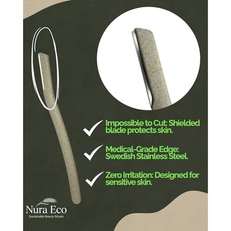 Nura Eco Glass Skin Starter Kit ? Sustainable Wheat Straw Dermaplaning Tool ? Instant Glow & Peach Fuzz Removal ? Includes 3 Precision Razors + Eco Friendly