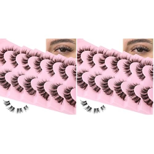 Cluster Lashes 56 Wisps DIY Lashes Natural Look Cat Eye Clear Band Mink Lashes Pack 8-14mm Wispy 3D False Eyelashes by ALICE (Pack of 2)