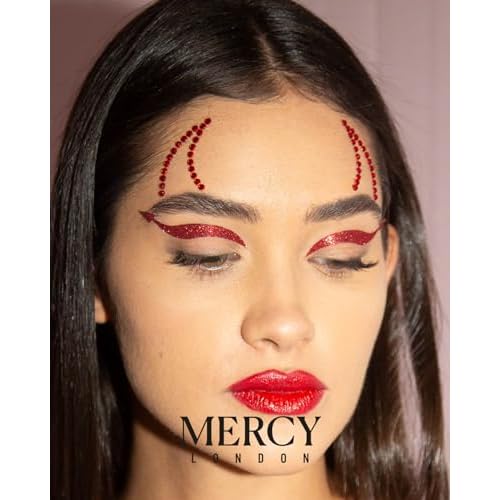 MERCY LONDON Red Devil Face Jewels Costume Accessories Gems All In One Halloween Headpiece Stick On