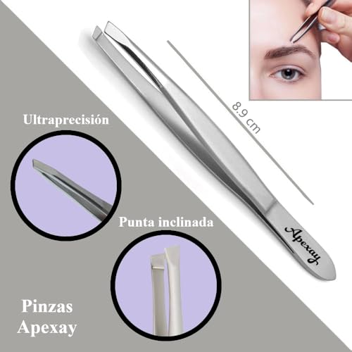 Made in Solingen, Germany APEXAY Professional Tweezers (Stainless Steel) ? Multi-Purpose High-Precision Tweezers for Eyebrows, Hair Removal, and Crafts (Slant Tipped - Normal Mouth)