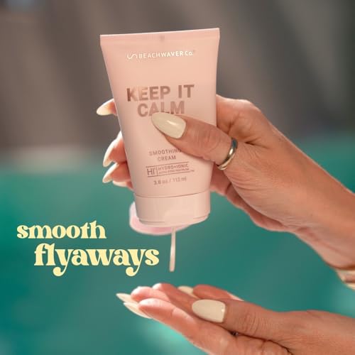 The Beachwaver Co. Keep It Calm Smoothing Cream - Full Size (3.8 Oz) Styling Cream for Smooth, Sleek Hair Anti-Frizz Flyaway Tamer w/HiX Vegan Bond Multipliers Polynesian Pink Sugar(Pack of 2)