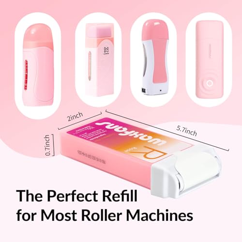Waxfans Roll On Wax Refill,Waxing Roller Refill for Hair Removal,100% Natural,Quick Melting - For Coarse and Fine Hairs.with 3.53 Ounce(Pack of 4) Honey Wax Rollers, 50 Strips (Pink)