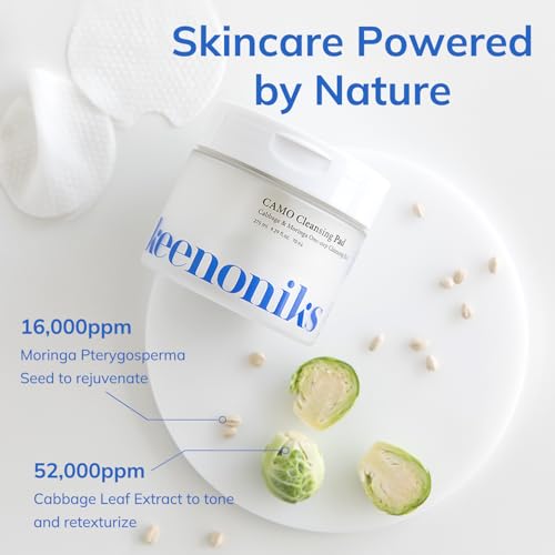 keenoniks One-step Korean Cleansing Pad- Deep Cleans, Smooths & Hydrates Skin in 30 Seconds | Gentle Exfoliating Dual Pads, 3.2 Inch XL Size (70 Pads)