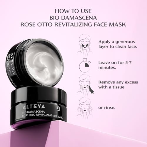 Alteya Organics Bio Damascena Revitalizing Face Mask with Bulgarian Rose Essential Oil (Rose Otto), Ectoin and Bisabolol - Certified Organic - 1.7 Fl Oz/50mL