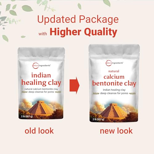Micro Ingredients Natural Calcium Bentonite Clay Powder, 2lbs | Pure Indian Healing Clay for Body Detox & Deep Pore Cleanser | Great for Skin Care + Body & Face Mask | Gentle Absorption