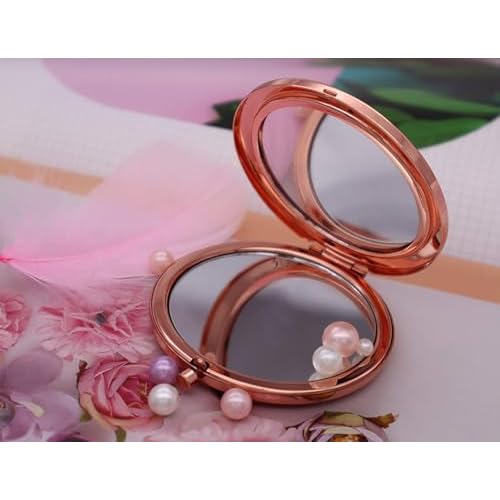 10 Pieces Sublimation Blank Magnifying Compact Mirror for Purses with 2 x 1x Magnification, Rose Gold Folding Mini Pocket Double Sided Travel Makeup Mirror,Perfect for Purse, Pocket Mirror for Gift