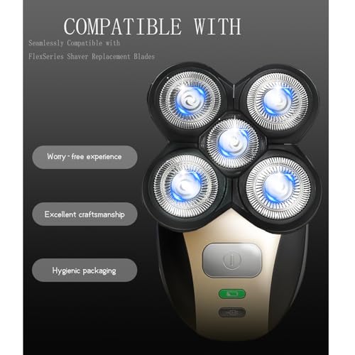 Replacement Shaver Heads Compatible with Freebird Shaver, 5 Blades Refills for Bald Men, Electric Razor Replacement Heads for Freedom Grooming with 3 Cleaning Brush