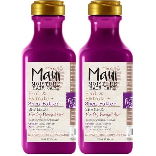 Maui Moisture Heal & Hydrate + Shea Butter Shampoo to Repair & Deeply Moisturize Tight Curly Hair with Coconut-& Macademia Oils,Vegan,Silicone,Paraben-& Sulfate-Free,13 fl oz,(Pack of 2)
