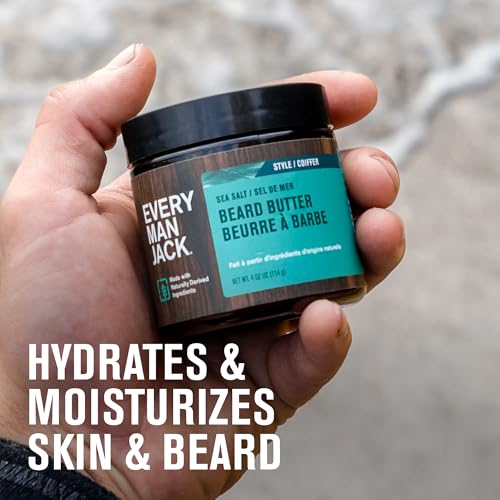 Every Man Jack Beard Butter- Subtle Sea Salt Fragrance - Rejuvenates, Hydrates, and Styles Dry, Unruly Beards While Relieving Itch - Naturally Derived with Shea Butter and Coconut Oil - 4oz