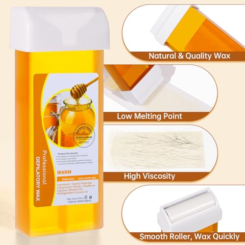 Roll on Wax Refill: 5 Honey Wax Roller Refill - At-Home Hair Removal Cartridge for Body Legs Arms (100g/3.53oz, 5 Pack)