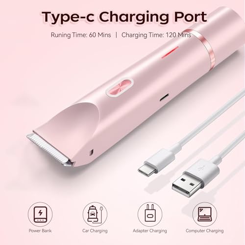 Dual Head Bikini Trimmer for Women, IPX7 Waterproof Wet & Dry Use, Electric Bikini Shaver and Epilator 2-in-1 Electric Razors for Women Bikini Underarm Body Leg Arm Face Intimate Areas,Pink