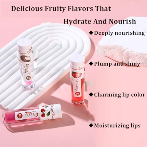 Color Changing Lip Oil - Fruit Lip Oil Pack, 3pcs Magic Color-Changing Lip Glow Oil, Hydrating Lip Gloss for Dry Lip Care Makeup