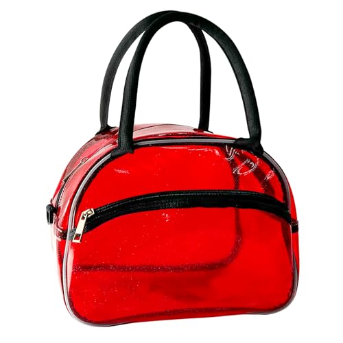 TotePrint 1 Pcs Clear Pink Glitter Jelly Toiletry Bag Waterproof Travel Toiletry Bag with Zipper and Handle Cosmetic Bag