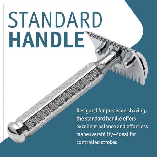 MERKUR 41C Double Edge Safety Razor, Open Tooth Comb, Three-Piece Design, Standard Handle, Bright Chrome Finish, Made in Germany