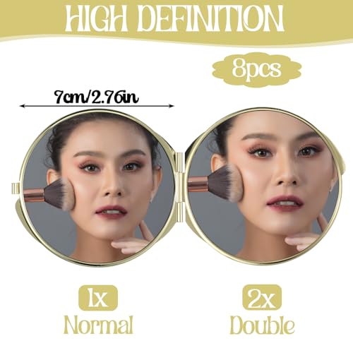 8 Pcs Portable Folding Compact Mirror Bulk with 1X 2X Magnification Double Sided Mini Travel Makeup Mirror for Women Bridesmaid Gifts