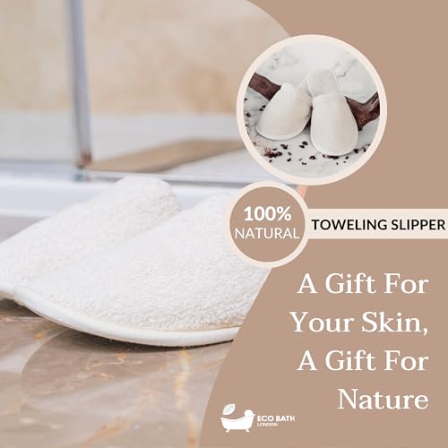 Natural Toweling Slippers - GOTS Certified 100% Organic Cotton, Ultra Soft, Machine Washable Indoor Slippers for Bath and Home S Size US (6-7 Women/5-6 Men)