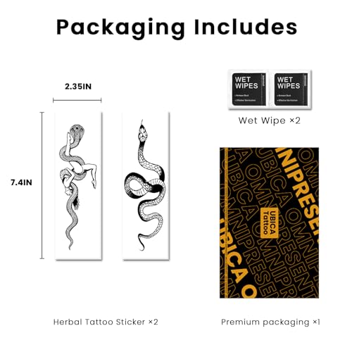 Semi Permanent Tattoo for Women, 2 Sheets Realistic Sexy Snake Temporary Tattoos, Lasts 2 Weeks Fake Tattoo for Arm Thigh, Waterproof Non-Reflective, Snake Wrapped & Coiled Snake Tattoos