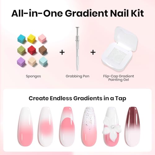 Beetles 150Pcs Soft Nail Sponges for Ombre, Colorful Nail Sponge with Grabbing Pen, White Pat Painting Gel Polish Kit for Gradient Ombre Blush Chrome Design Nails Art Tools, Home DIY Salon Manicure