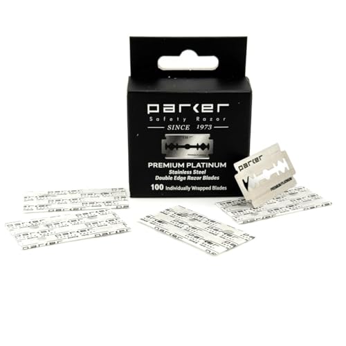 Parker Premium Platinum Double Edge Safety Razor Blades - 100 Count Salon Pack | Swedish Steel, Platinum-Tungsten-Chromium Coated | Smooth, Comfortable Shave | For Barbershop & Home Use