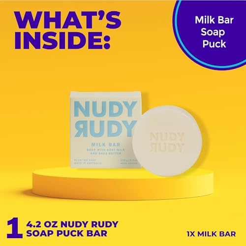 Nudy Rudy Milk Bar, Goat Milk Soap Bar Puck, Made with Organic Shea Butter, Triple Milled Bar, No Harsh Ingredients, All Skin Types, 4.2 oz, Made in Australia