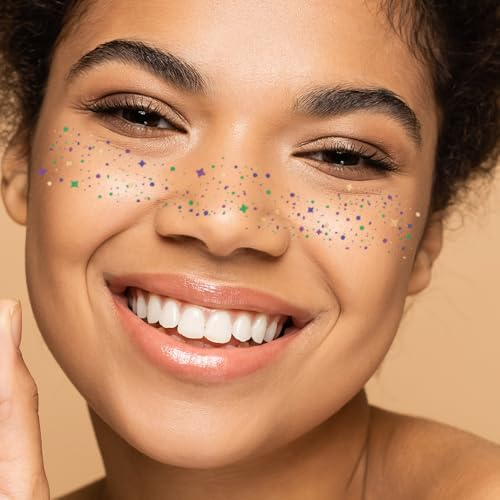 MARDI GRAS FACE FRECKLES set of 10 premium festival waterproof temporary metallic silver purple green foil face Flash Tattoos | silver freckles, metallic tattoo, face flash, face shimmer, freckles