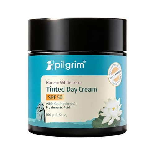 Pilgrim Korean White Lotus Day Cream SPF 50 (PA+++) | Infused with Camellia & Yugdugu | Reduces Wrinkles | Fights Dark Spots & Provides Healthy Skin Protection | 3.52 Oz/100gm