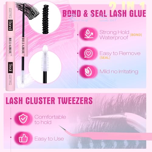 Lash Extension Kit Full Lash Clusters Kit 280pcs Volume Eyelash Extension Kit 100D/150D 2 Styles Eyelash Clusters Kit Bond and Seal Lash Glue with Tweezers Thick Individual Lashes Kit by Ruairie