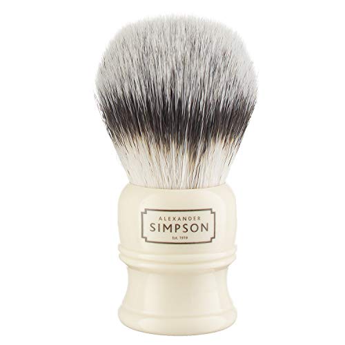 Alexander Simpsons Trafalgar 2 Shaving Brush - T2 Synthetic High Density Fibre Faux Handle Ivory - Simpson Shaving Brushes - Wet Shave Deluxe Thick & Luxurious Lather Dense Extra Soft Bristles